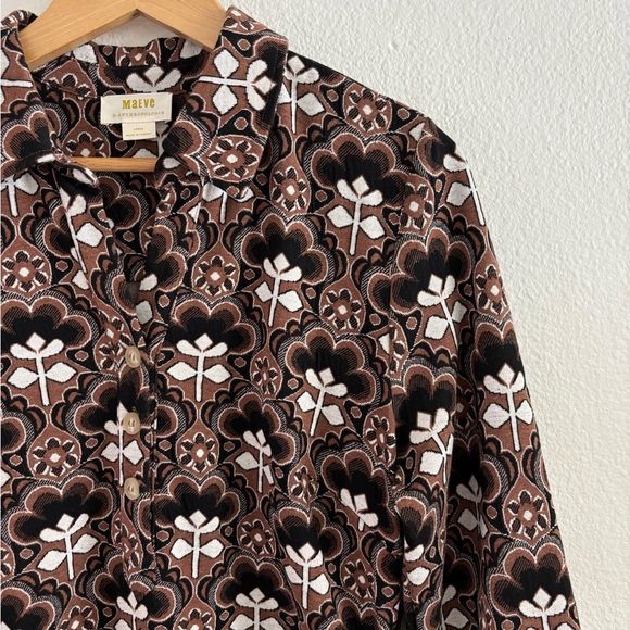 Anthropologie Maeve Long Sleeve Polo Midi Shirt Dress in Brown Motif, Large HTF - Picture 2 of 16
